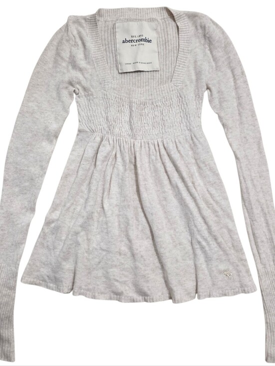 Abercrombie & Fitch Sweaters - Abercrombie vintage cream knit long sleeve babydoll peplum top